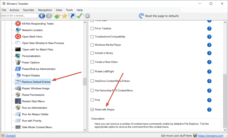 Remove Share With Skype With Winaero Tweaker