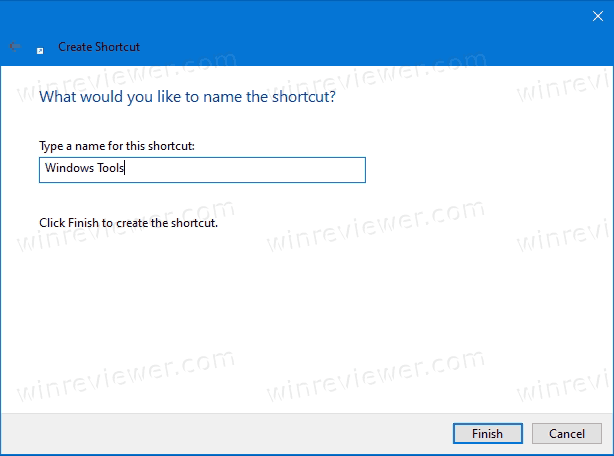 поле имени ярлыка укажите Инструменты Windows